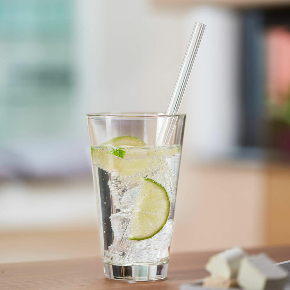 Leonardo glass drinking straws CIAO set of 4 + brush, drinking straws, straws, material mix, clear, 20 cm, 020855
