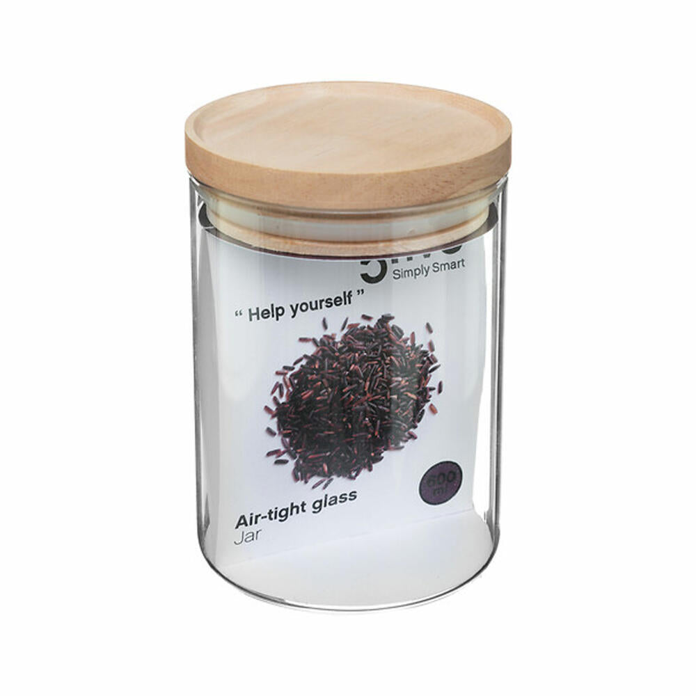 5five Simply Smart preserving jar Hermet, storage jar, glass, rubberwood, transparent, 600 ml, 135026