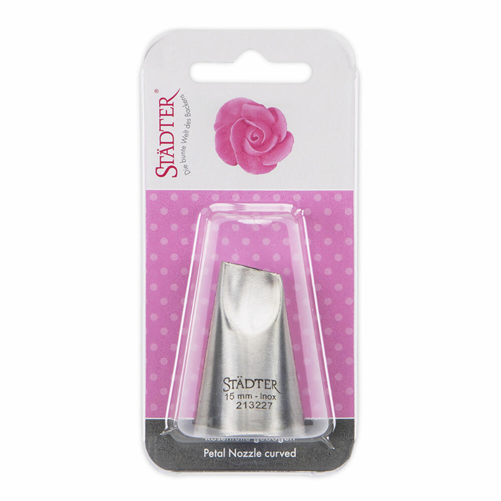 Städter Fine Line Rose Nozzle Curved Large, Piping Nozzle, Decorating Nozzle, Baking Accessory, Stainless Steel, 15 mm, 213227