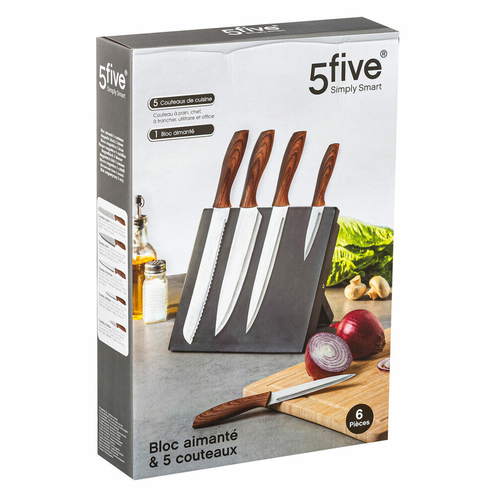 5five Simply Smart magnetic knife block, 6-piece, with knives, knife rack, MDF, steel, plastic, black, 151241