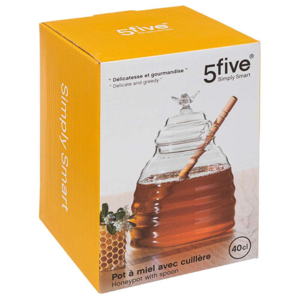 5Five Simply Smart Honigtopf, Honiggefäß mit Löffel, Glas, 400 ml, 160613