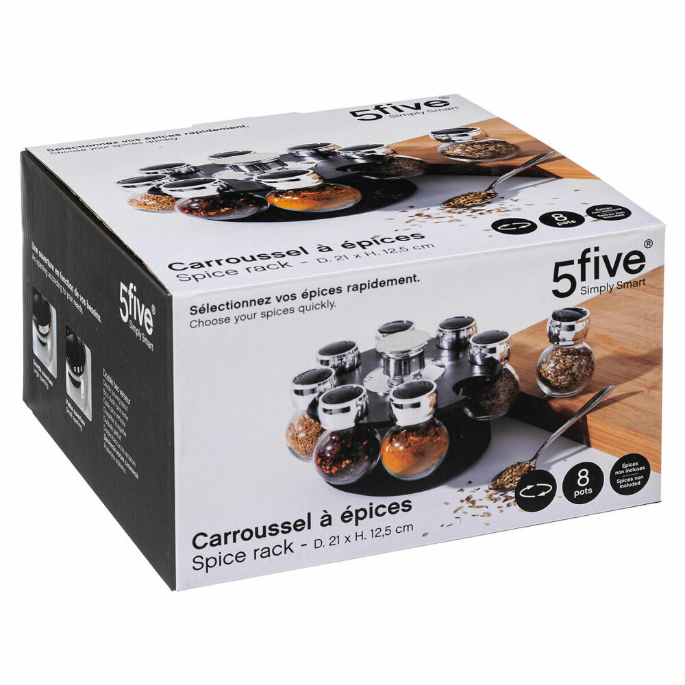 5Five Simply Smart Gewürzkarussell mit 8 Gewürzdosen, drehbar, Kunststoff, Glas, 146651