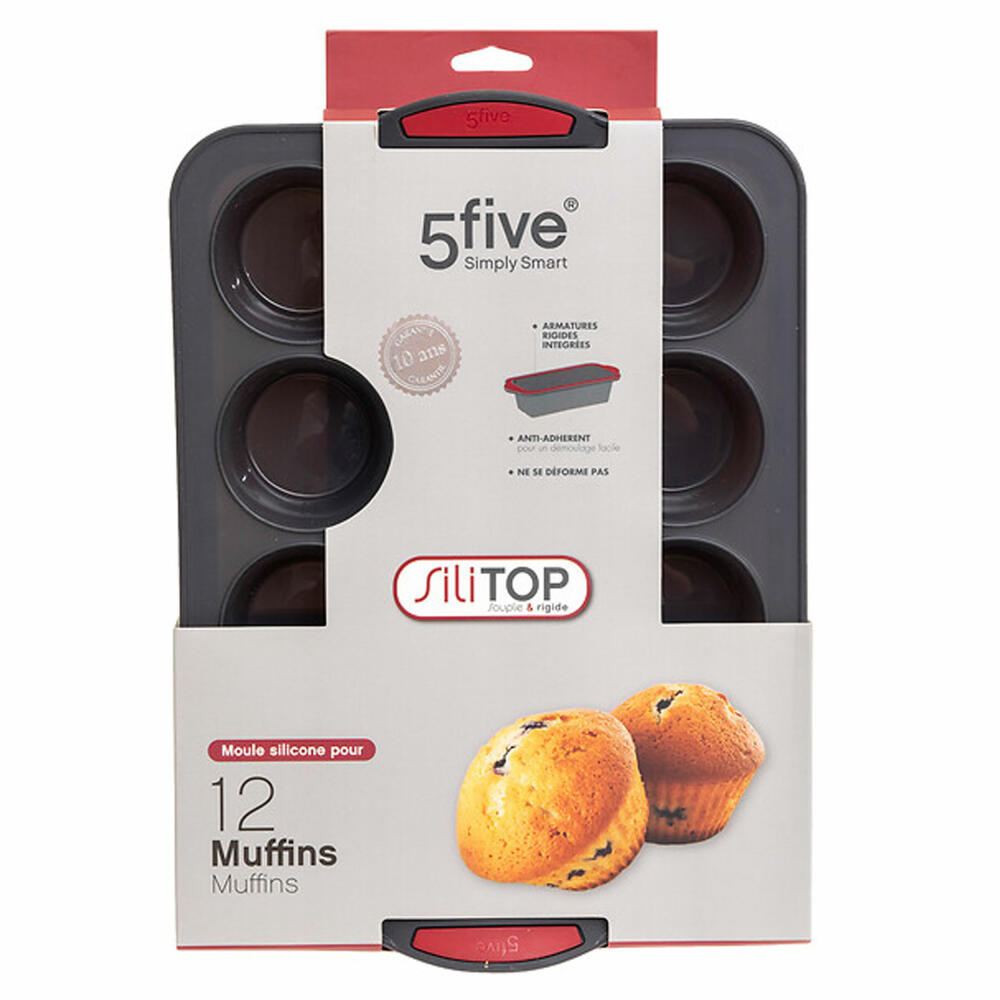 5five Simply Smart muffin baking pan Silitop for 12 muffins, silicone, iron, grey, 33 x 23.5 cm, 135283