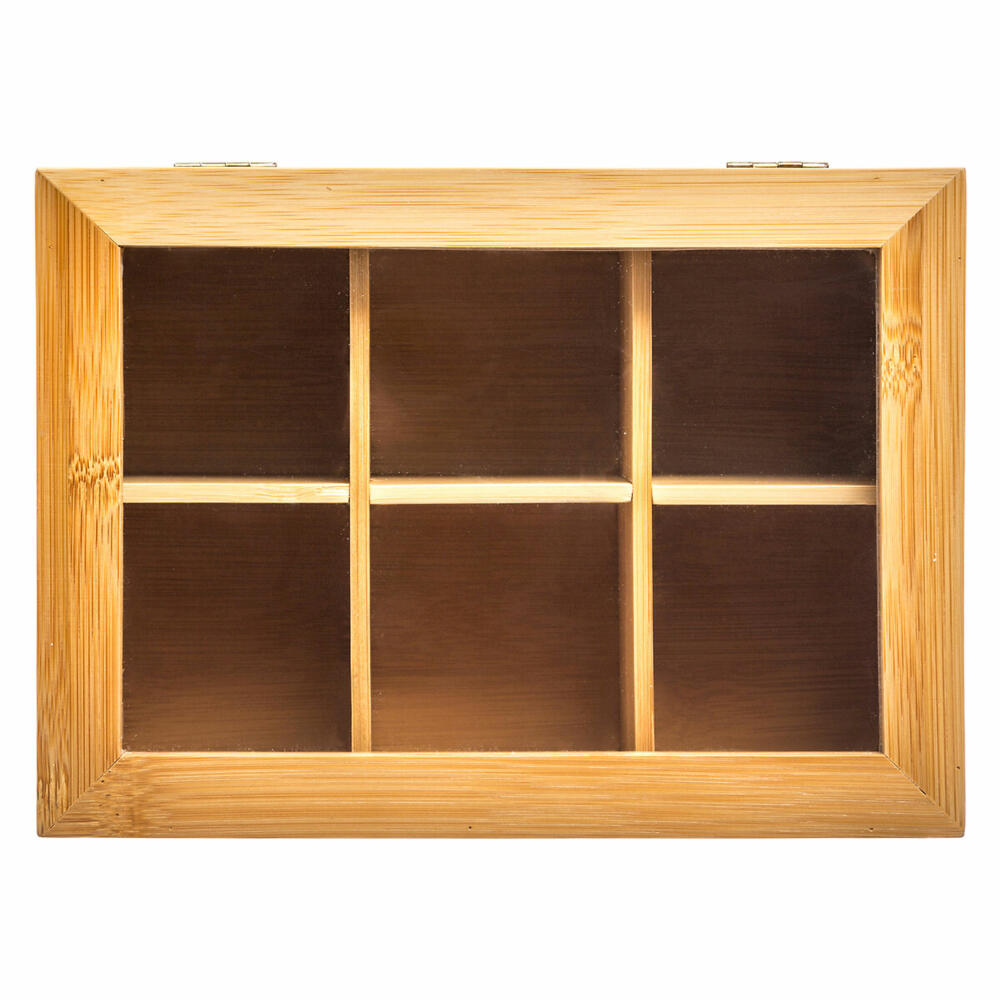 5five Simply Smart Tee-Aufbewahrungsbox mit 6 Fächern, transparenter Deckel, Bambus, 22 x 16 x 8.7 cm, 151154