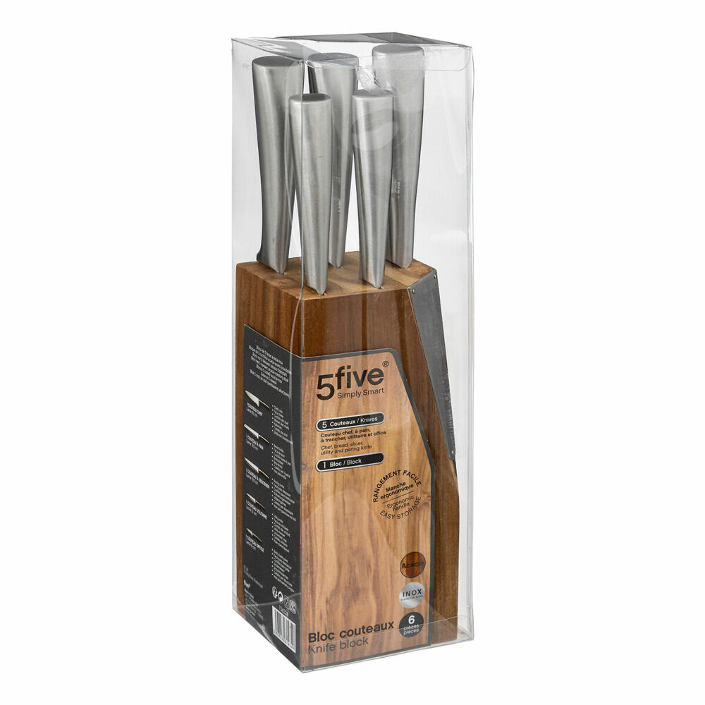 5five Simply Smart knife block Acacia equipped with 6 pieces, with knives, acacia wood, steel, 136226