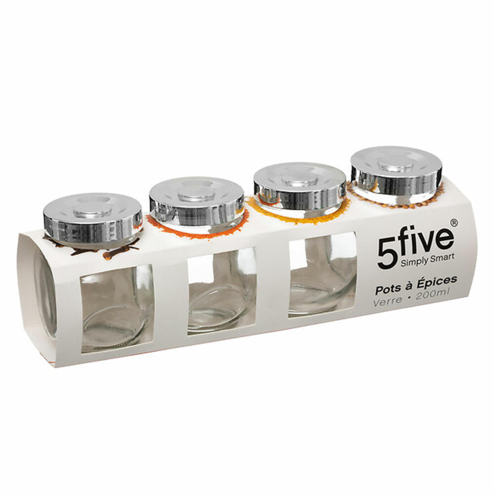 5five Simply Smart Gewürzgläser 4er Set, Gewürzbehälter mit Deckel, Glas, Metall, Transparent, 200 ml, 146401