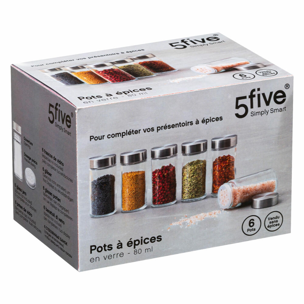 5Five Simply Smart spice jar set 6-piece, spice dispenser for spice rack, glass, 80 ml each, 151233