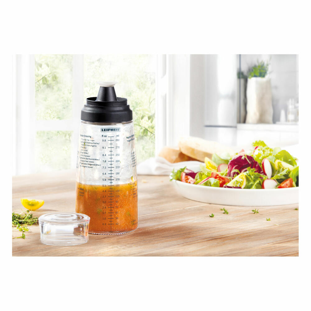 Leifheit Salad Dressing Shaker, Mixer for Salad Sauce, with Measuring Scale, Glass, 300 ml, 3195