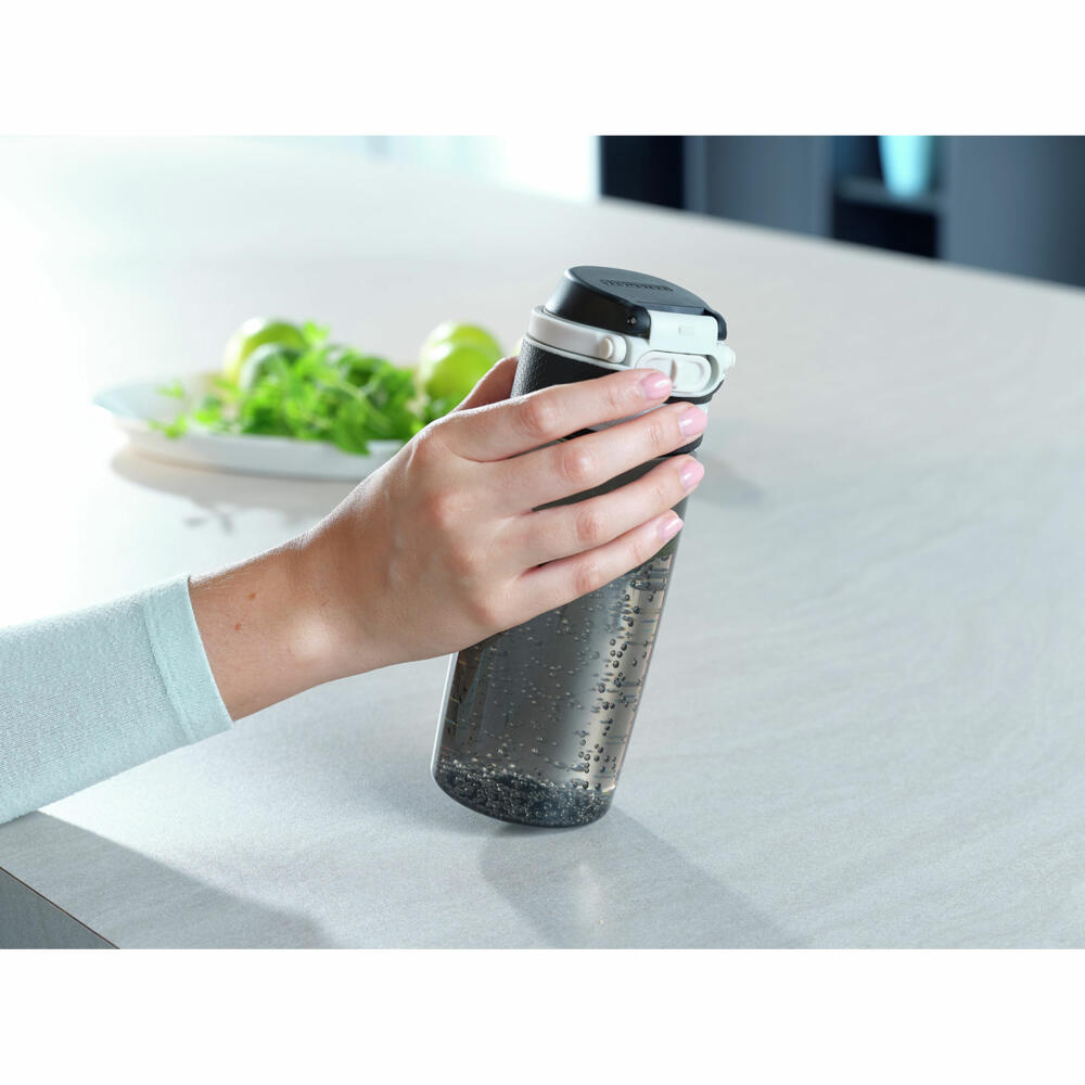 Leifheit Trinkflasche Tritan Flip black, Flasche, Tritan-Kunststoff, PP, Silikon, Schwarz, 550 ml, 3261