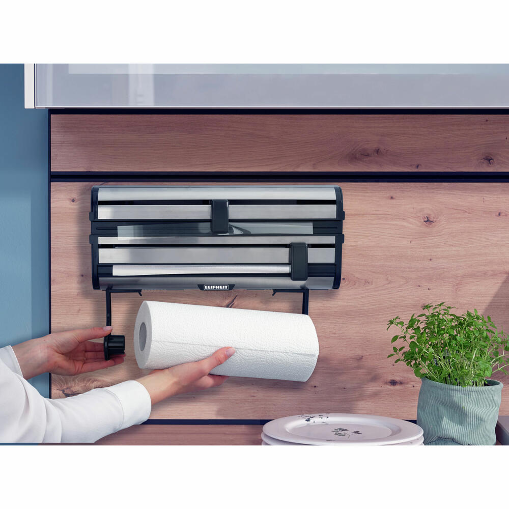 Leifheit Wandrollenhalter Parat Royal II, Küchenrollenhalter, Rollenhalter, für Alufolie und Frischhaltefolie, 25793
