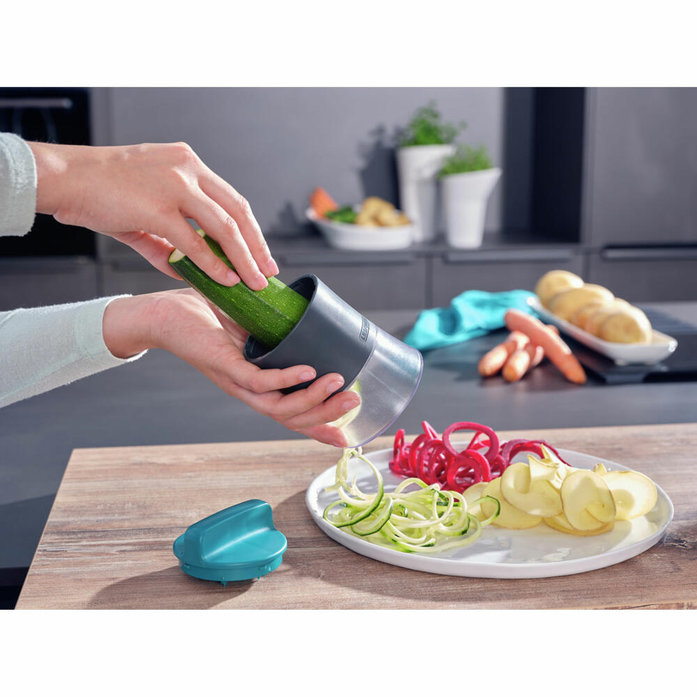 Leifheit Hand-Spiralschneider, Spiralschneider, Gemüseschneider, Kunststoff, Türkis, Schwarz, 3221
