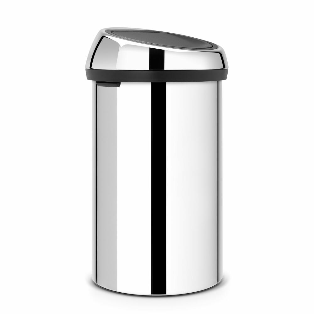 Brabantia Touch Bin, trash can, waste bin, wastepaper basket, lid, Brilliant Steel, 60 L, 402609