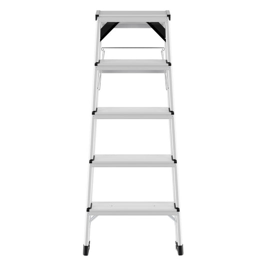 Hailo stepladder D60 StandardLine, aluminum safety double step ladder, aluminum, silver, 2x5 steps, 8655-007