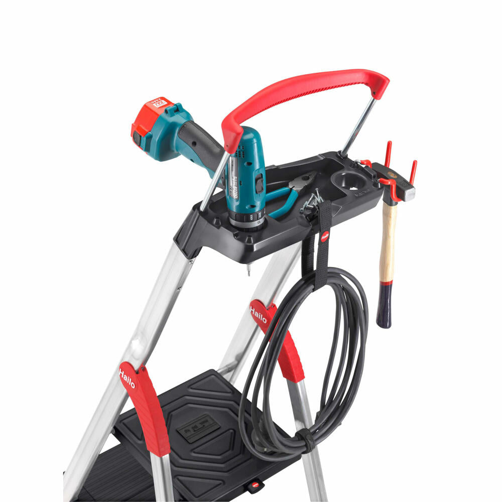 Hailo safety stepladder L100 TopLine, folding ladder, ladder, aluminum, silver, 5 steps, 8050-507