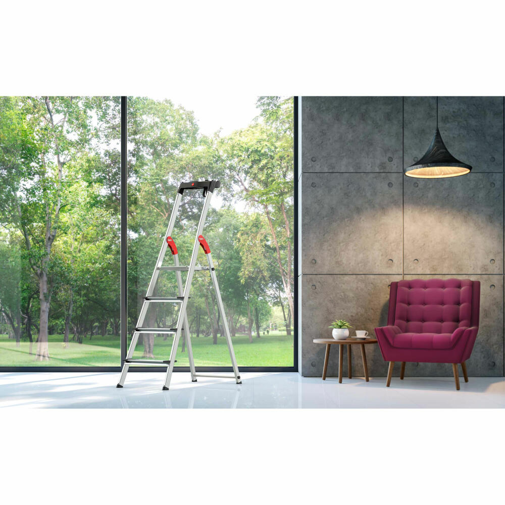 Hailo Sicherheits-Stehleiter L80 ComfortLine, Klappleiter, Leiter, Aluminium, Silber, 3 Stufen, 8040-307