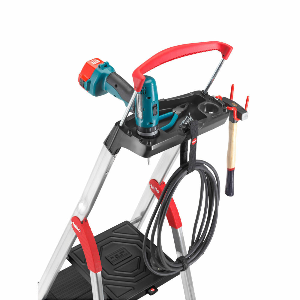 Hailo safety stepladder L100 TopLine, folding ladder, ladder, aluminum, silver, 3 steps, 8050-307