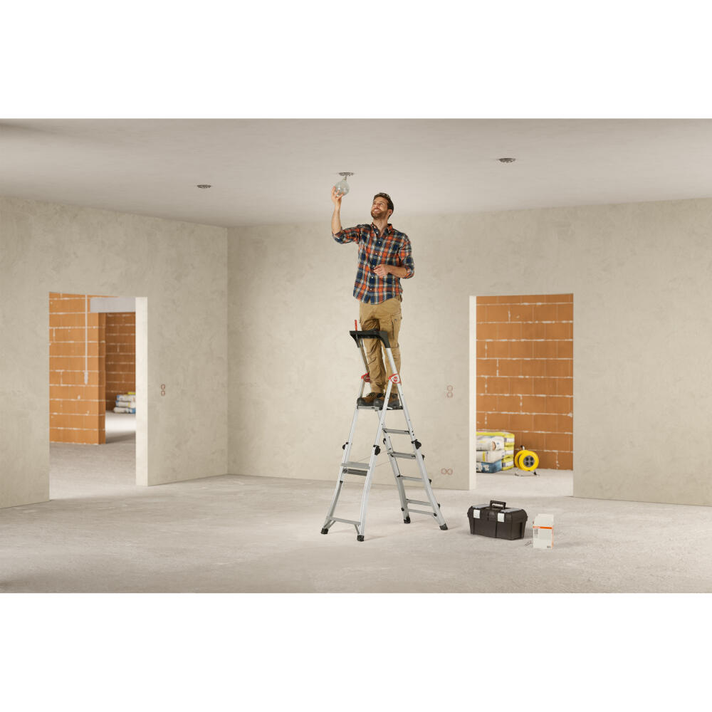 Hailo Stehleiter TL 100 TopLine, Teleskop-Stehleiter, Aluminium, Silberfarben, 3-5 Stufen, 8450-100