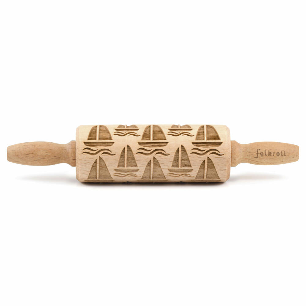 Folkroll rolling pin boat, junior, 23 cm, rolling pin, embossing roll, pattern, motif, roll, beech wood, 334119