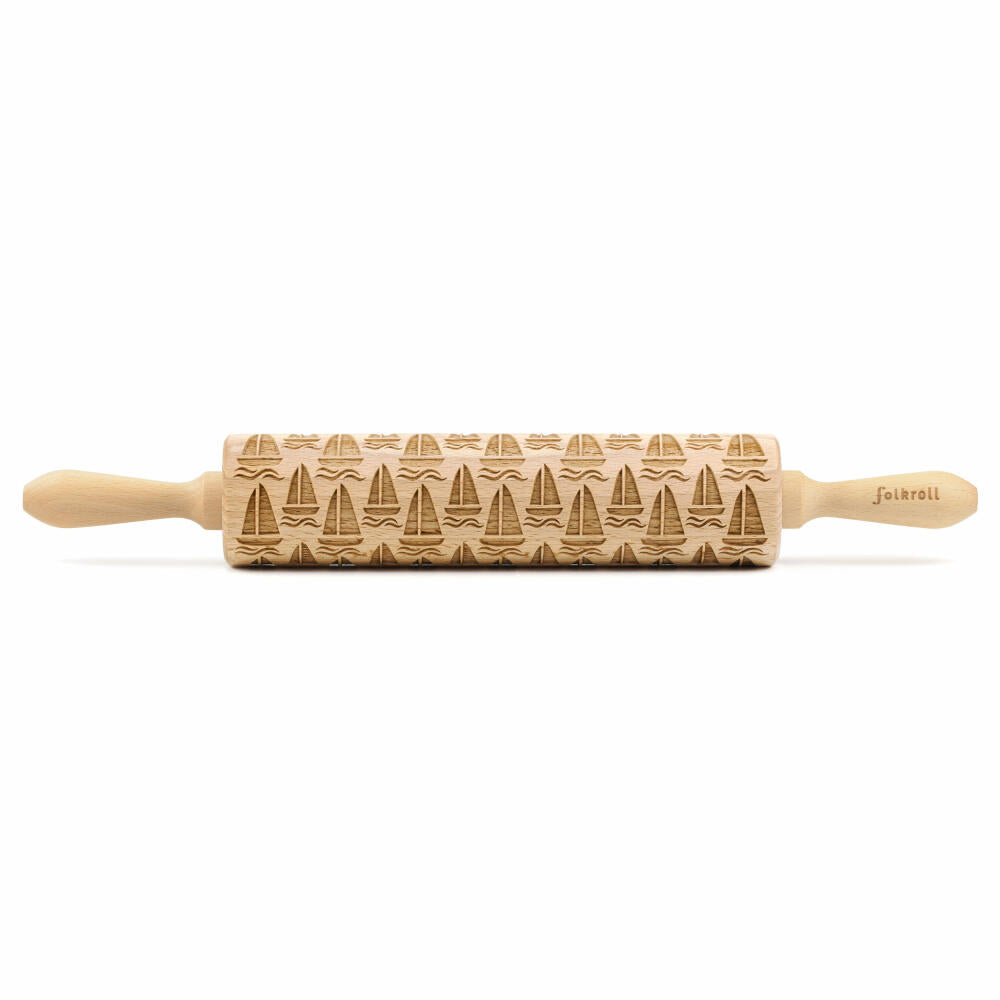 Folkroll rolling pin boat, large, 43 cm, rolling pin, embossing roll, pattern, motif, roll, beech wood, 334102