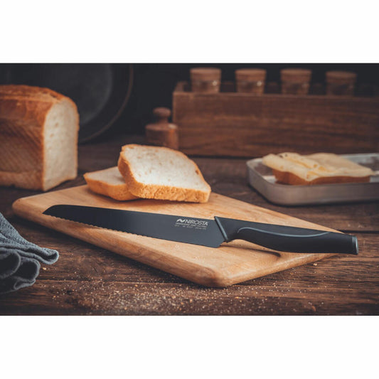 Nirosta Brotmesser Wave, Brötchenmesser, Edelstahl, Kunststoff, Schwarz, 35 m, 43737