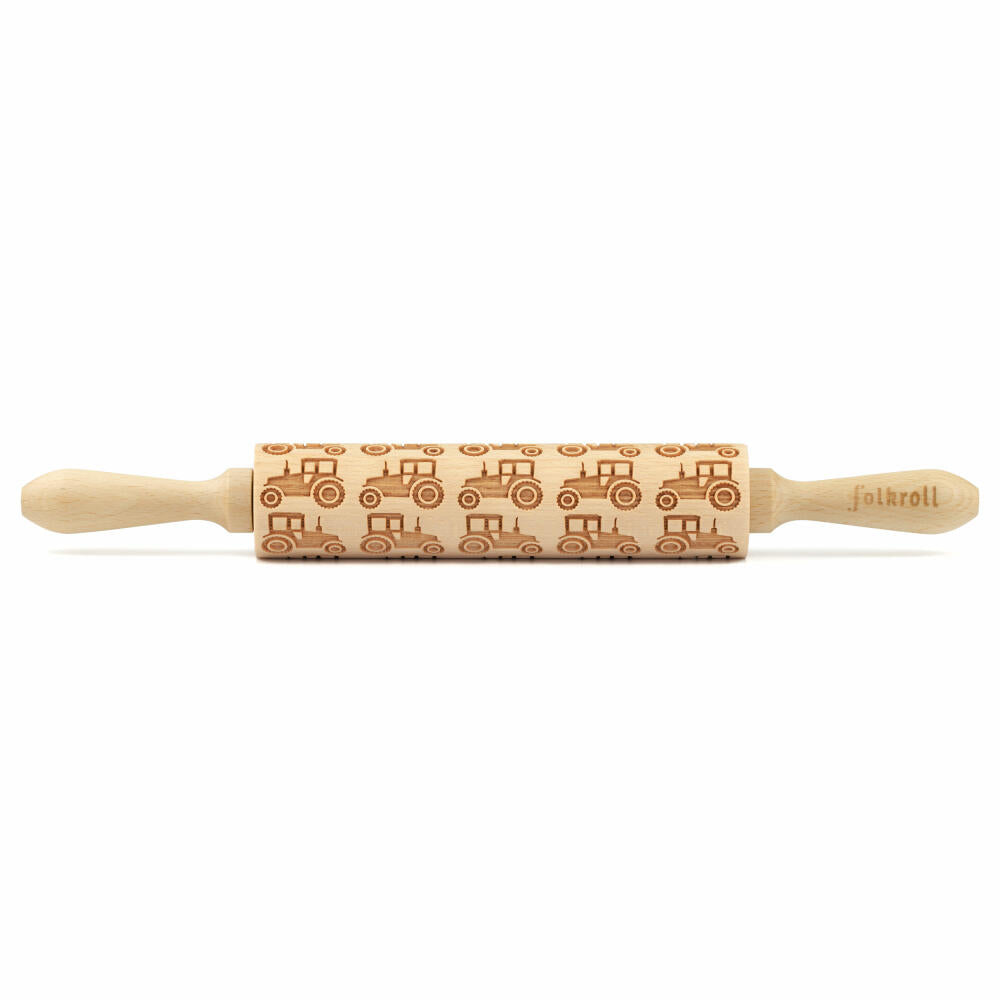 Folkroll motif rolling pin tractor, medium, 37 cm, rolling pin, embossing roller, pattern, roll, beech wood, 893063