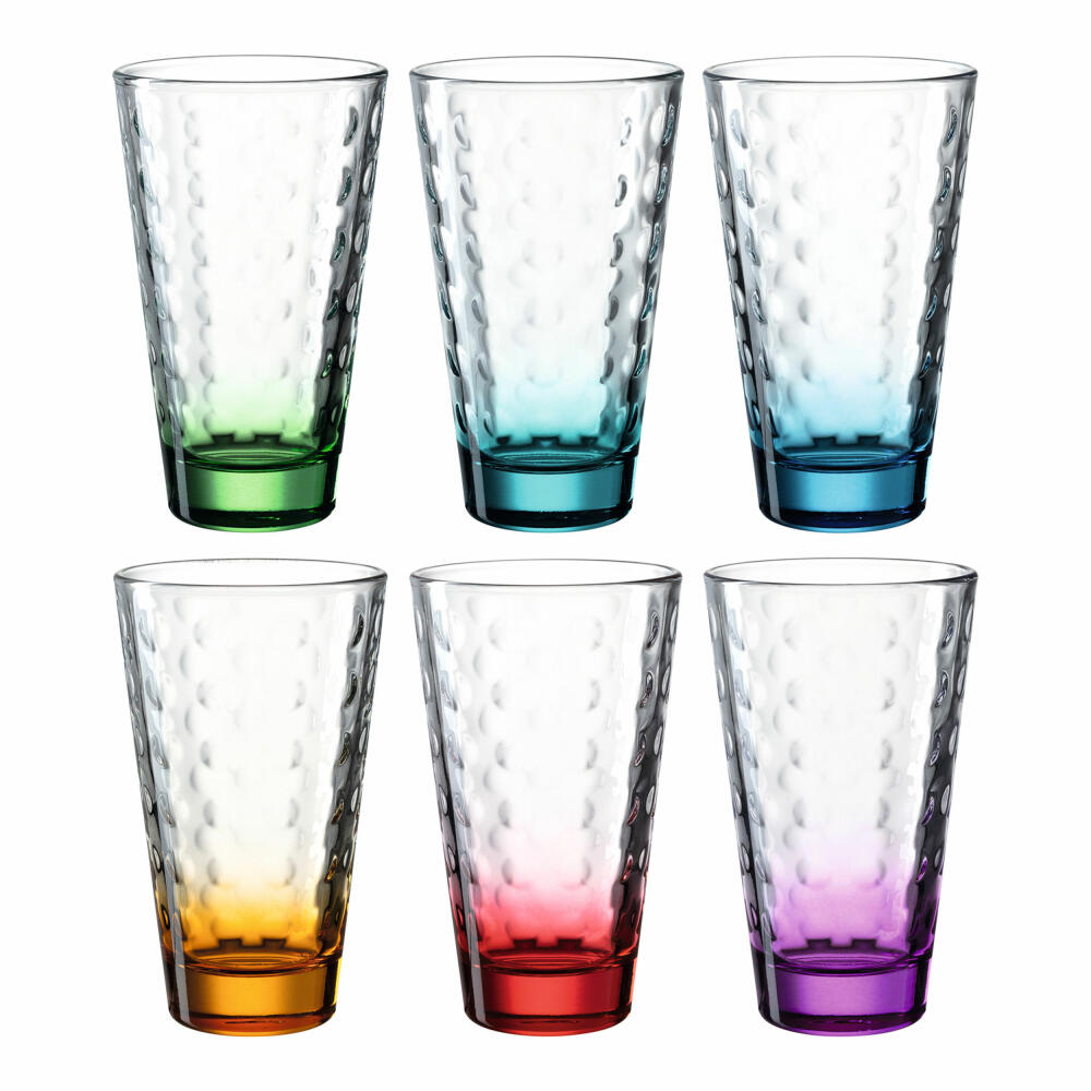 Leonardo Trinkglas Optic 6 Stück sortiert, Becher, Wassergläser, Kalk-Natron Glas, bunt, 300 ml, 025923