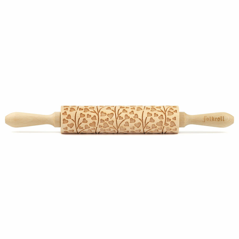 Folkroll motif rolling pin Spring Hearts, medium, 37 cm, rolling pin, embossing roller, pattern, roll, beech wood, 892882