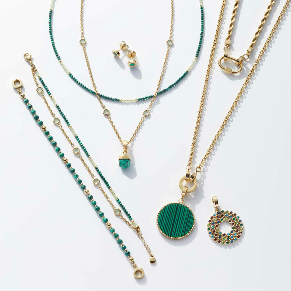 Leonardo Jewels Valea earring, earring, ear jewelry, ear ring, jewelry, stainless steel IP gold, malachite, green, 021770