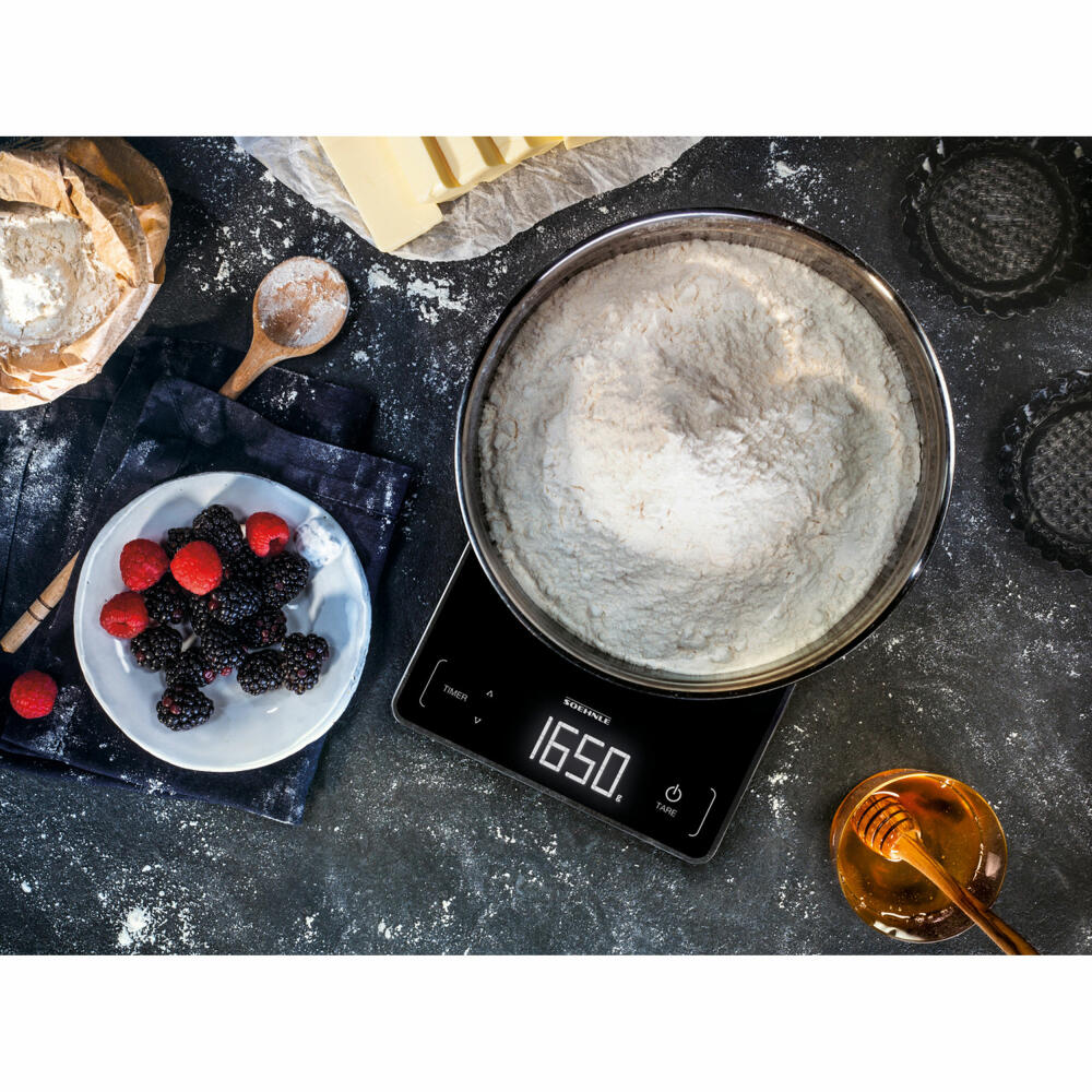 Soehnle Küchenwaage Digital Page Profi 100, Waage, Sicherheitsglas, LCD-Display, Schwarz, 61506