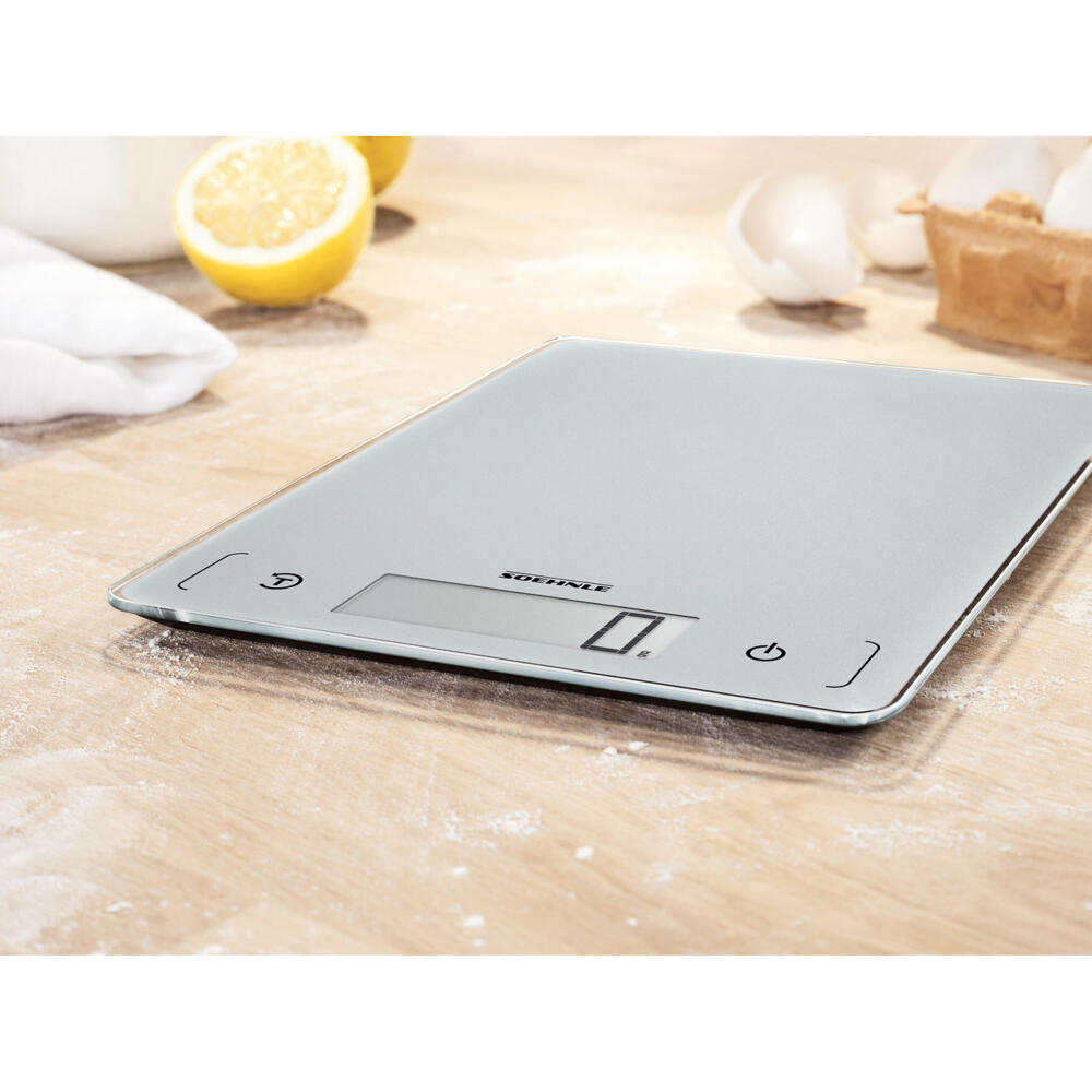 Soehnle Küchenwaage Digital Page Comfort 300 Slim, Waage, Sicherheitsglas, LCD-Display, Silber, 61504