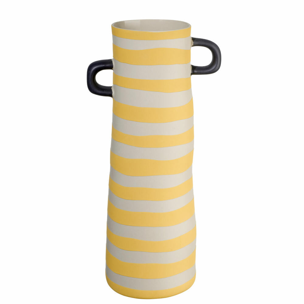 ASA Selection Rayu Vase, Table Vase, Decorative Vase, Flower Vase, Stoneware, Yellow Striped, H 28 cm, 84814130