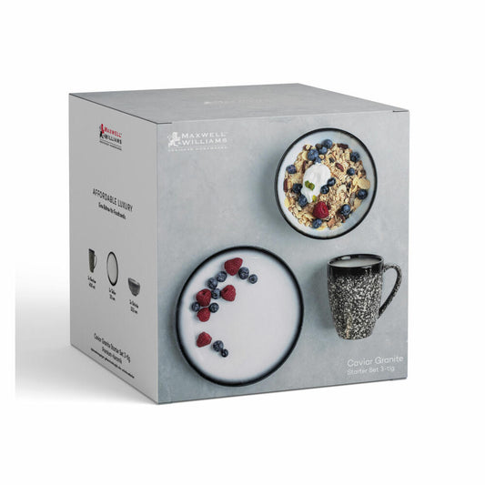 Maxwell & Williams Caviar Granite Starter-Set, 3-tlg., Teller, Schale, Becher, Geschirr, Keramik, Marmoriert, AX0003-01