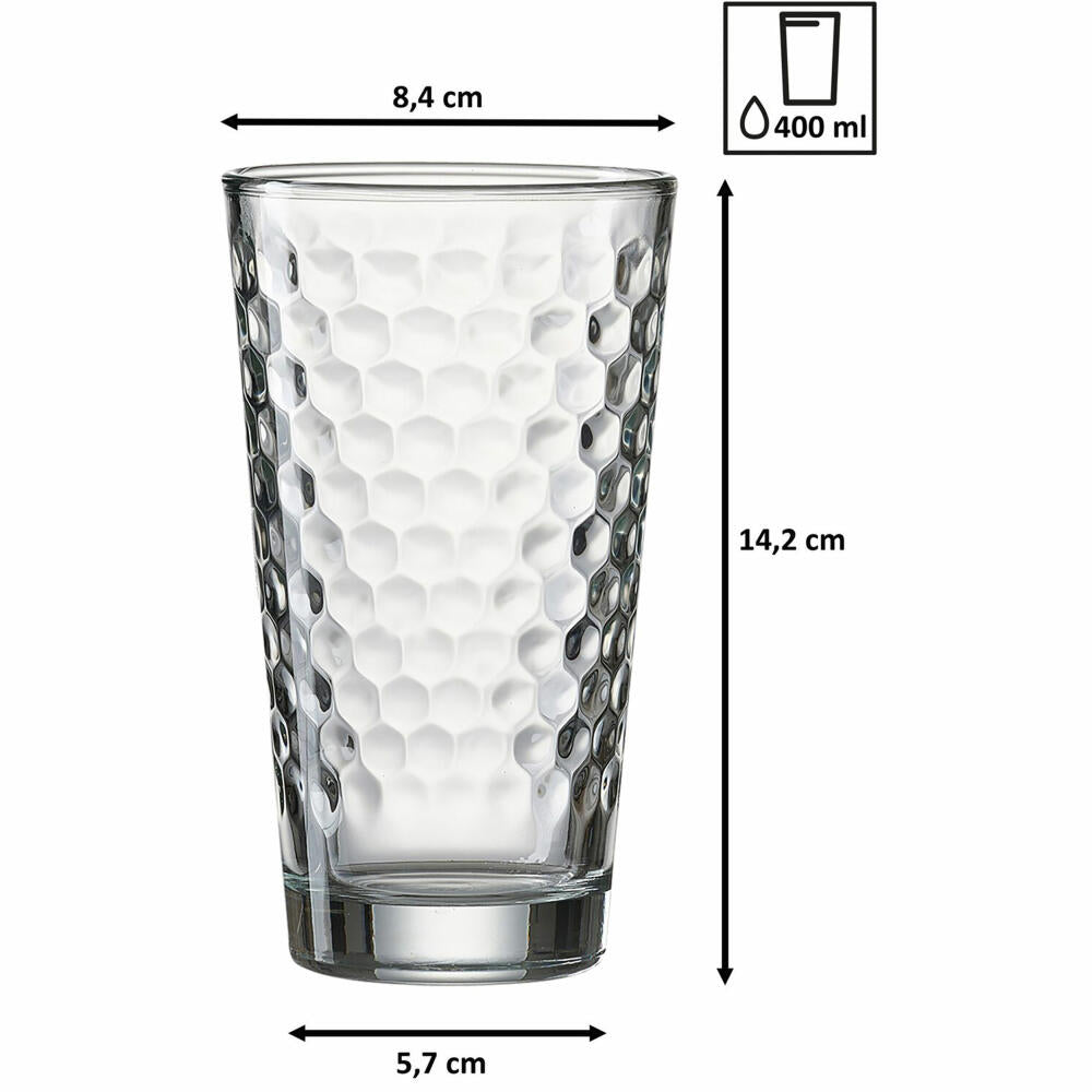Ritzenhoff & Breker Favo Longdrinkgläser, 6er Set, Longdrinkglas, Trinkglas, Wasserglas, Klar, 350 ml, 319323