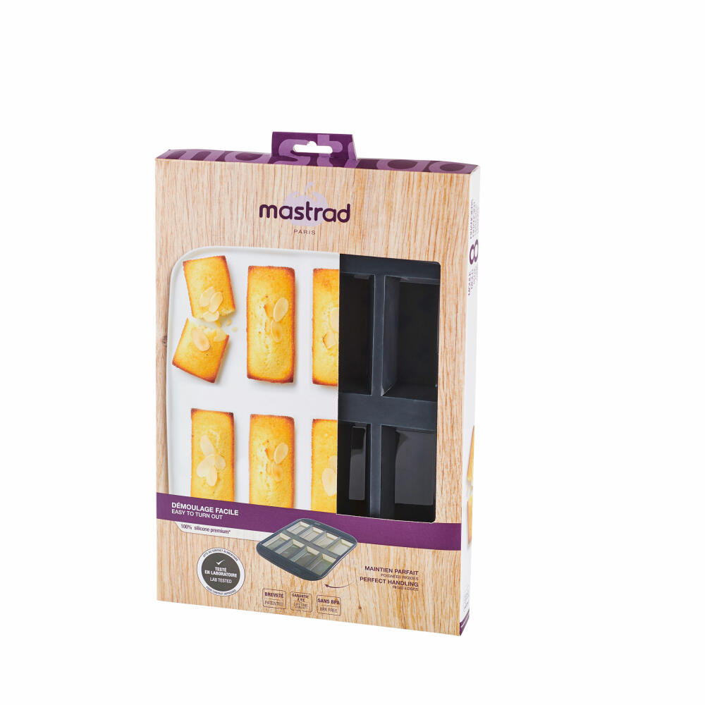 Mastrad Baking Pan for 8 Financiers, Pastry Mold, Baking Tray, Silicone Mold, Silicone, Gray Transparent, F42214