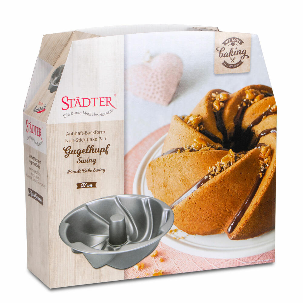 Städter We Love Baking Gugelhupf Swing, Kuchenbackform, Backform, Kuchenform, Metall, Silber, Ø 27 cm / H 9 cm , 661486