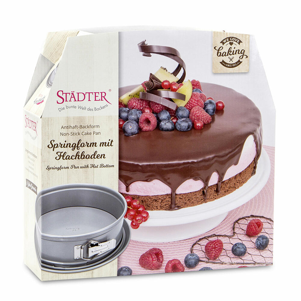 Städter We Love Baking Springform, mit Flachboden, Backform, Kuchenform, Kuchenbackform, Metall, Silber, Ø 24 cm, 661318