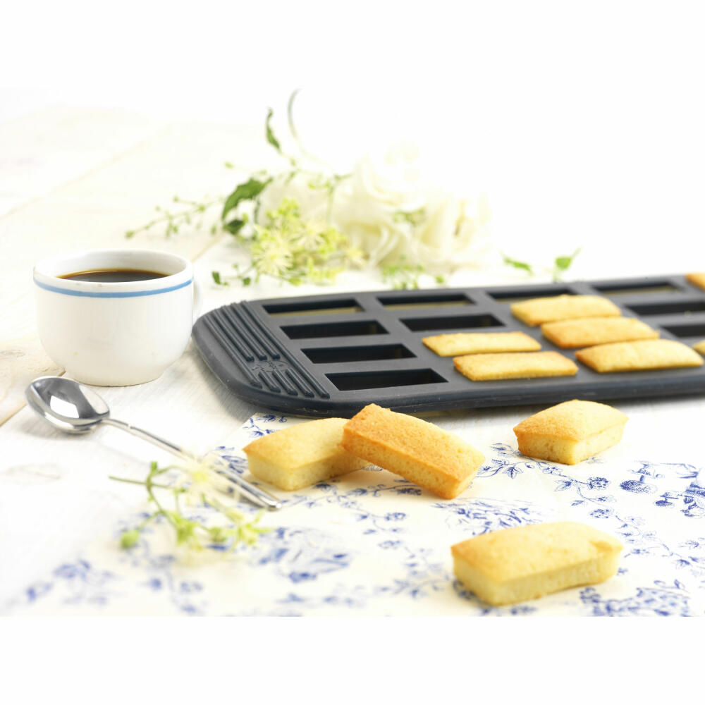 Mastrad Baking Pan for 20 Mini Financiers, Pastry Mold, Baking Tray, Silicone Mold, Silicone, Gray Transparent, F42314
