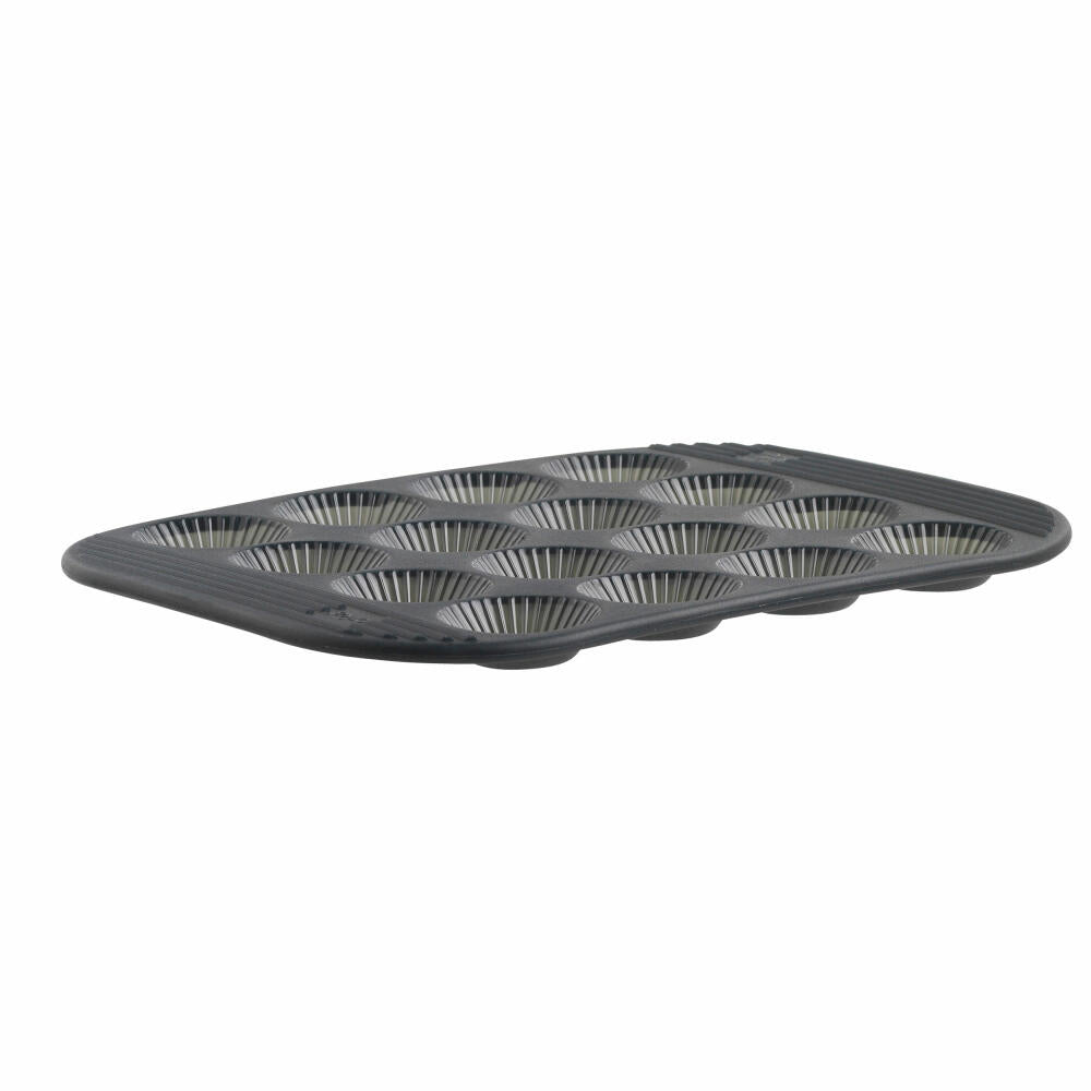 Mastrad Baking Pan for 16 Mini Tartlets, Fluted, Pastry Mold, Baking Tray, Silicone Mold, Silicone, Gray Transparent, F43014