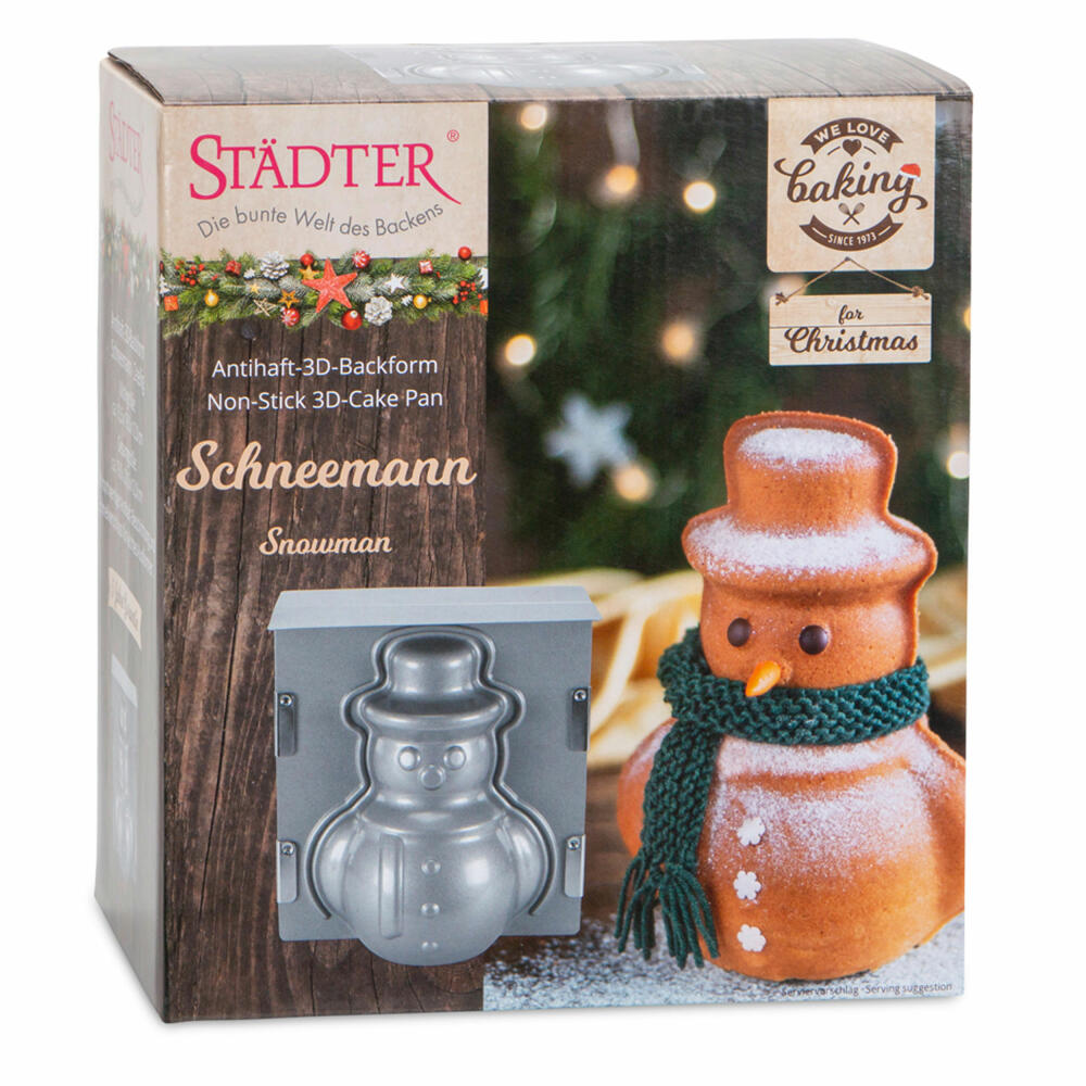 Städter We Love Baking Schneemann, 3D-Backform, Kuchenform, Weihnachten, Backzubehör, 19 x 21 x 12 cm, 661820