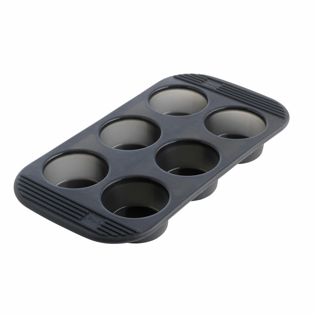 Mastrad Baking Pan for 6 Muffins, Muffin Pan, Cupcake Pan, Tartlet Pan, Silicone, Gray Transparent, F42114