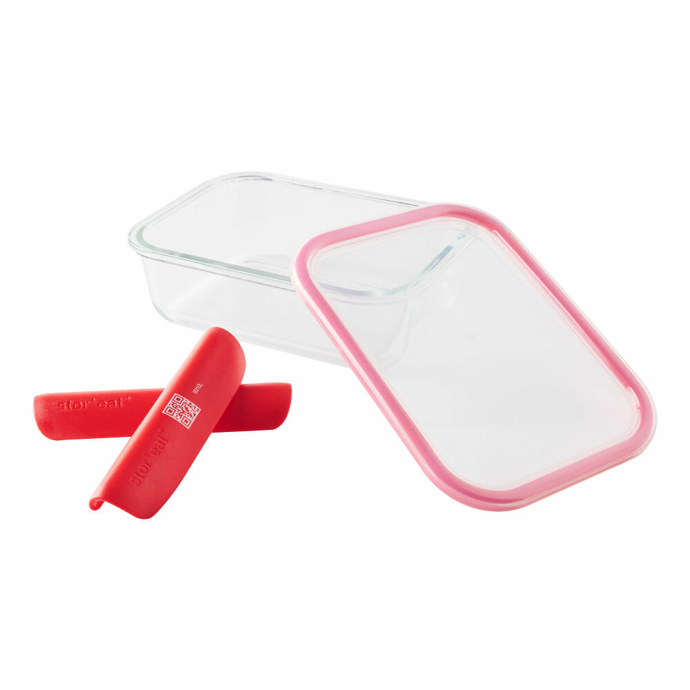 Mastrad StorEat M intelligenter Aufbewahrungsbehälter für Lebensmittel, Borosilikatglas, Rot, 1 L, F93010