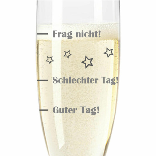 Leonardo champagne glass, Good day!, Bad day!, Don't ask!, gift mood glass with funny engraving, Mood champagne glass, 210 ml