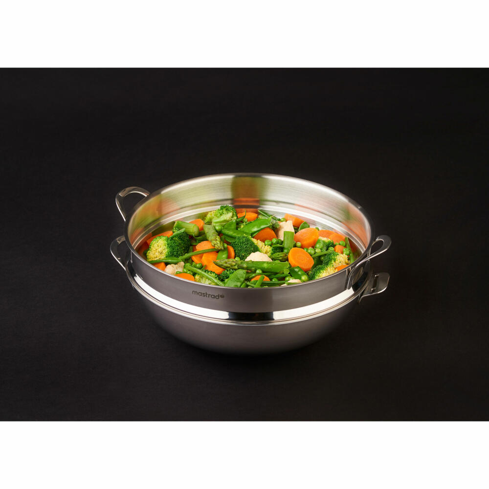 Mastrad OWok Dampfkörbchen mit Deckel, Dämpfer, Dampfeinsatz, Inox-Stahl, Silber, F63880