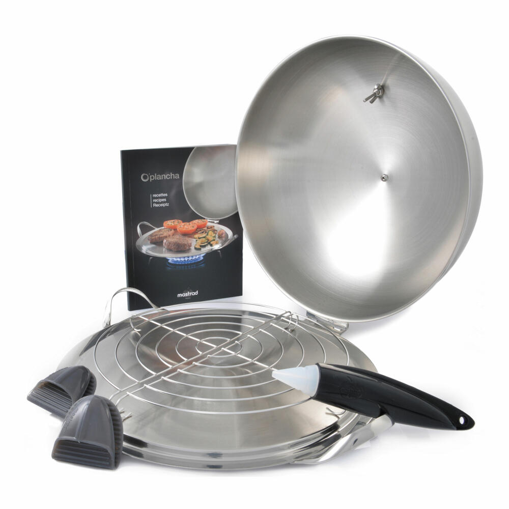 Mastrad Oplancha combination frying plate with lid, Steak Champ, steel plate, aluminum, stainless steel, Zamak, silicone, silver, F63580