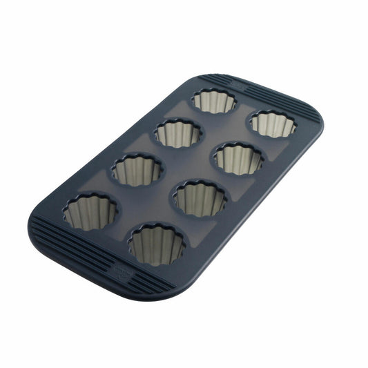 Mastrad Baking Pan for 8 Cannelés, Pastry Mold, Baking Tray, Silicone Mold, Silicone, Gray Transparent, F42414