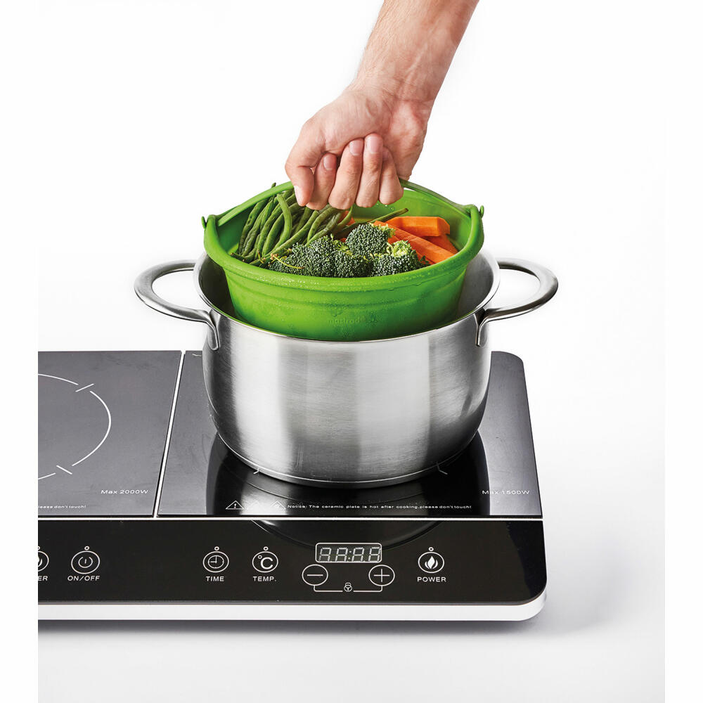 Mastrad Foldable Sieve, Kitchen Sieve, Colander, Strainer, Silicone, Green, 24 cm, F30284