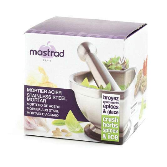 Mastrad stainless steel mortar with pestle, kitchen mortar, herb mortar, steel, silicone, silver, F28050