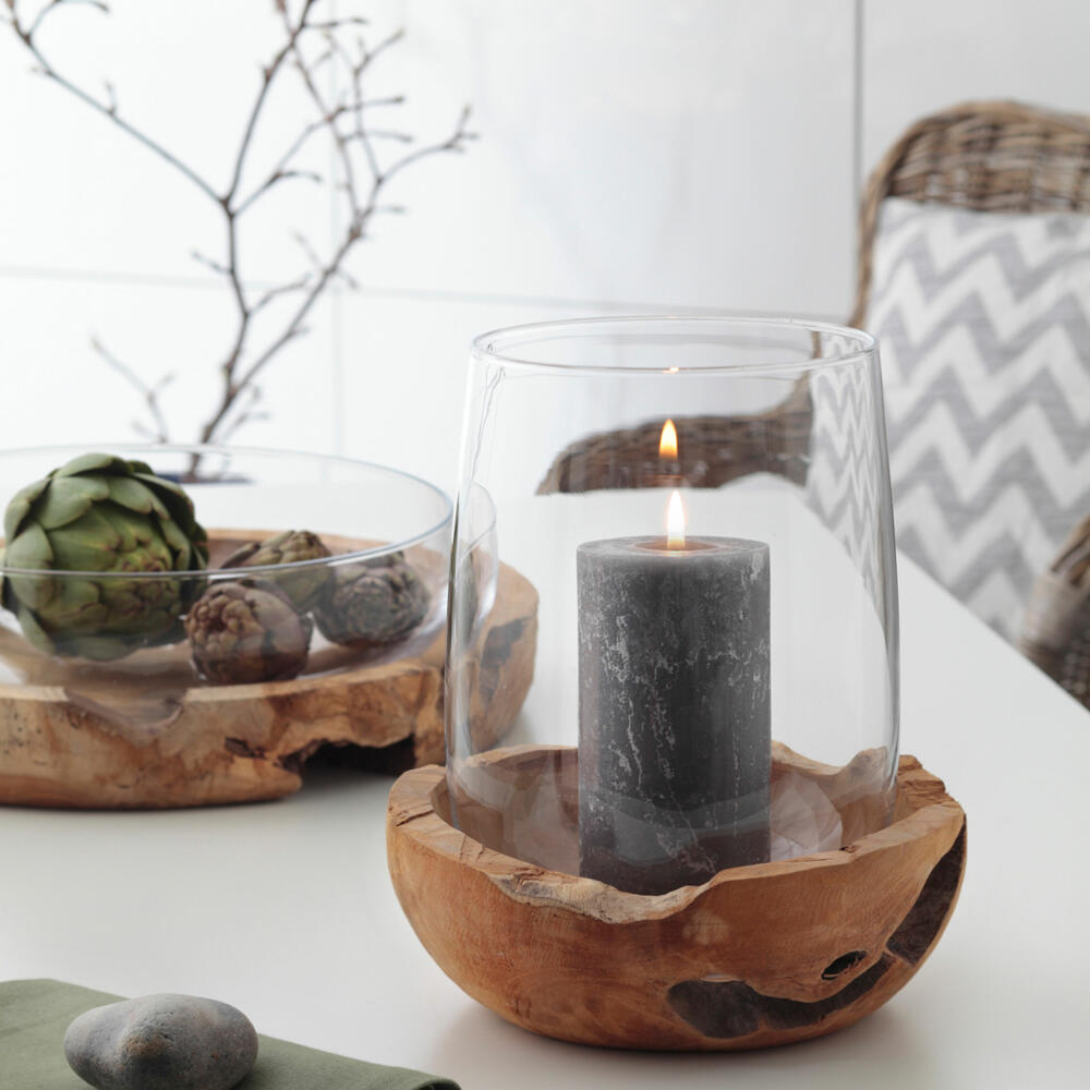 Leonardo Schale mit Teaksockel, Tischschale, Schüssel, Glas, Holz, Ø 39 cm, 084415