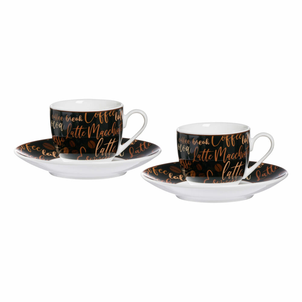 Ritzenhoff & Breker Espresso Set Aromatico, 4-piece, espresso cup, cup, upper cup, saucer, porcelain, brown, 90 ml, 422382