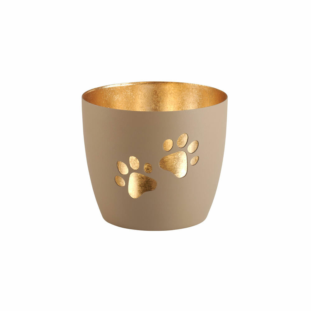 Gift Company Windlicht Madras Pfoten M, Teelichthalter, Kerzenhalter, Eisen, sandstone / Gold, H 8.5 cm, 1121604029